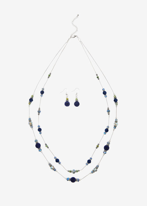 Beaded And Velvet Necklace Set, Bluing image number 0