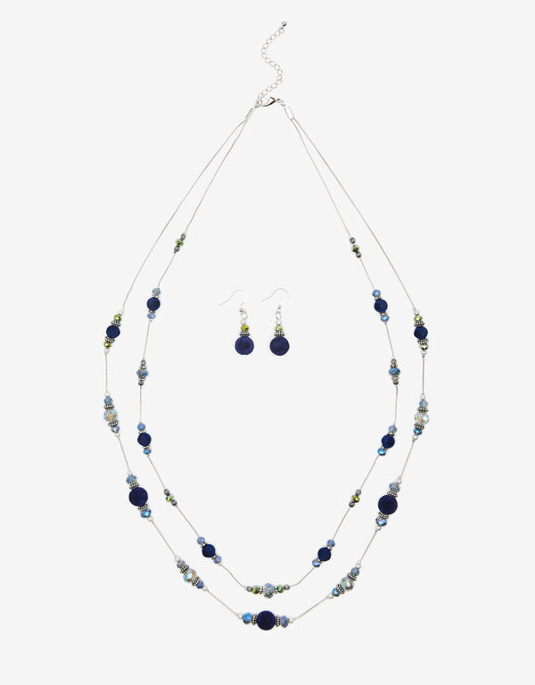 Beaded And Velvet Necklace Set, Bluing image number 0