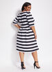 Pleated Stripe A Line Dress, Black White image number 1