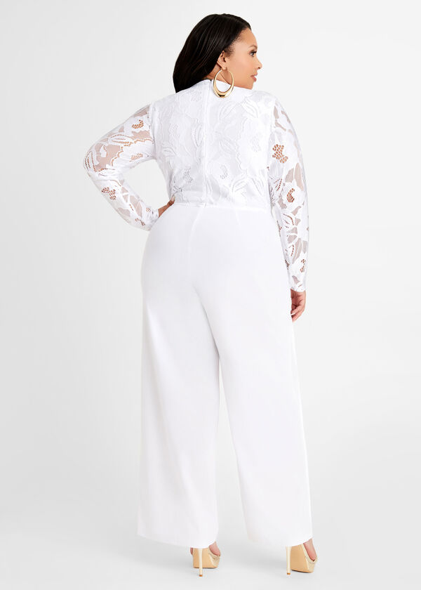 Tall Belted Lace & Scuba Jumpsuit, White image number 1