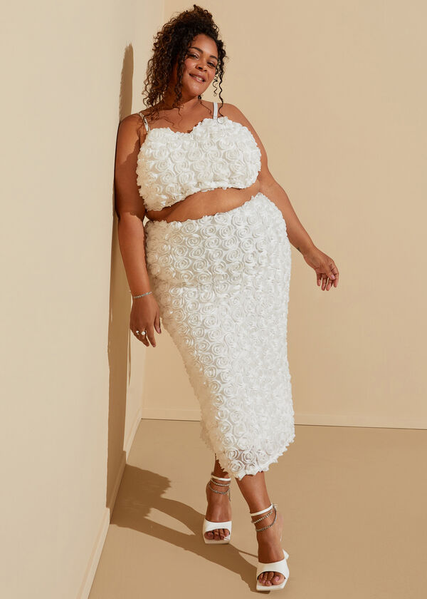 Rosette Midi Skirt, White image number 2