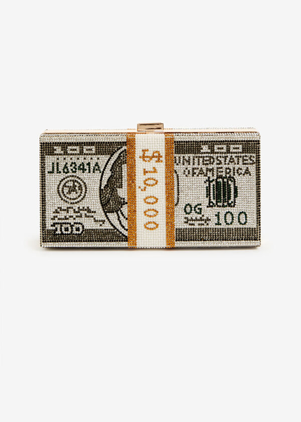Rhinestone Money Print Box Bag, Multi image number 1