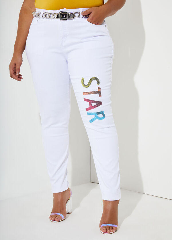 Star Embellished Skinny Jeans, White image number 0