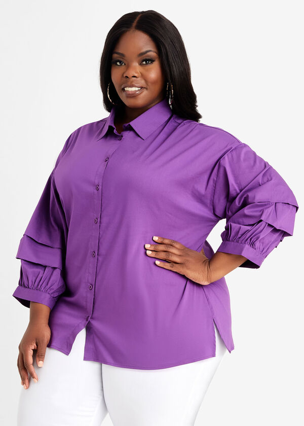 Cotton Pintuck Sleeve Button Up, Purple Magic image number 0