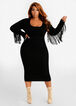 Fringe Sleeve Sweater Midi Dress, Black image number 0
