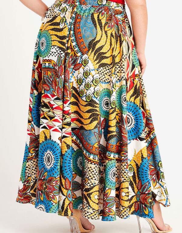 Tie Waist Abstract Print Maxi Skirt, Multi image number 1