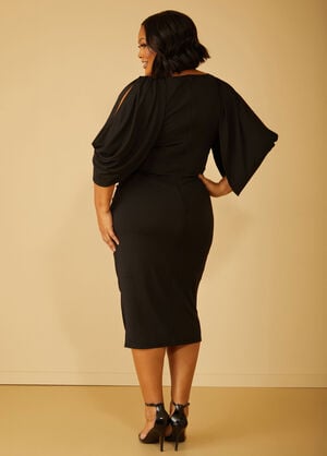 Ruched Split Sleeved Bodycon Dress, Black image number 1