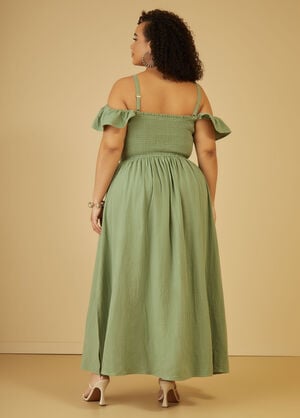 Cold Shoulder Cotton Gauze Dress, Light Pastel Green image number 1