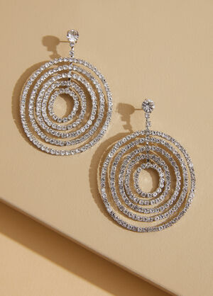 Crystal Ring Earrings, Silver image number 1