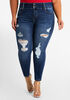 Distressed 2 Button Skinny Jean, Dk Rinse image number 0