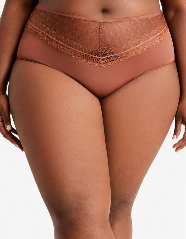 High Waisted Lace Trim Brief, Chocolate Brown image number 0