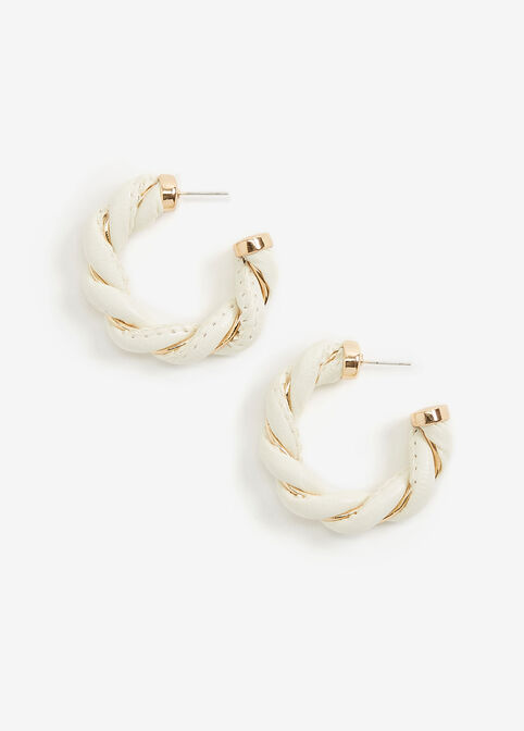 Faux Leather Twisted Hoops, White image number 0