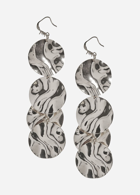 Silver Textured Disc Drop Earrings, Silver image number 0