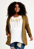Hooded Open Front Knit Cardigan, Military Olive image number 0