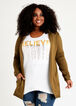 Hooded Open Front Knit Cardigan, Military Olive image number 0