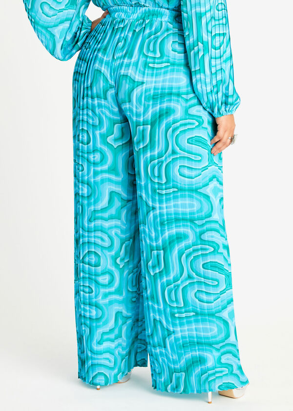 Abstract Plisse Palazzo Pant, DEEP GREEN image number 1