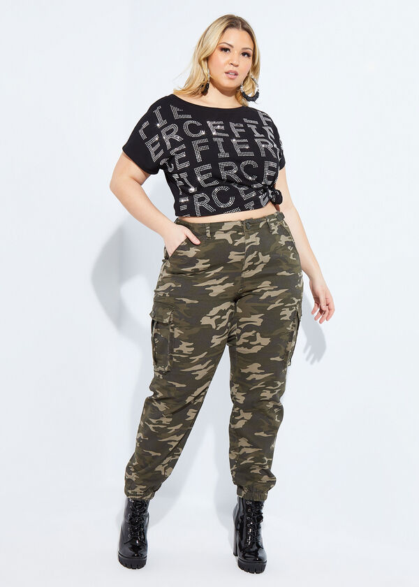 Camo Print Cargo Joggers, Olive image number 2