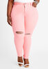 Pink Rip Knee High Waist Skinny, Geranium Pink image number 0