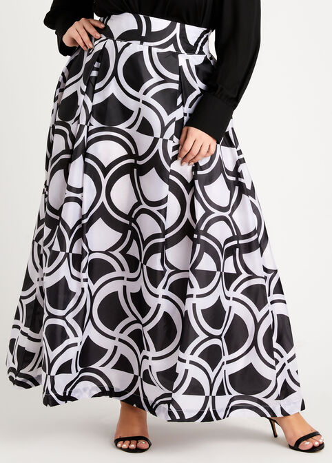 Colorblock Abstract Maxi Skirt, Black White image number 0