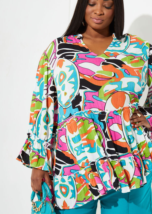 Printed Textured Woven Blouse, Multi image number 2
