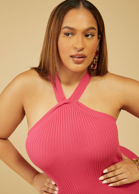 Twisted Ribbed Bodycon Dress, Magenta image number 2