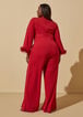Feather Trimmed Front Split Jumpsuit, Barbados Cherry image number 1