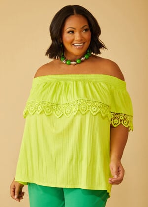Layered Off The Shoulder Top, LIME PUNCH image number 0