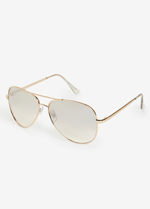 Gold Metal Aviator Sunglasses, White image number 1