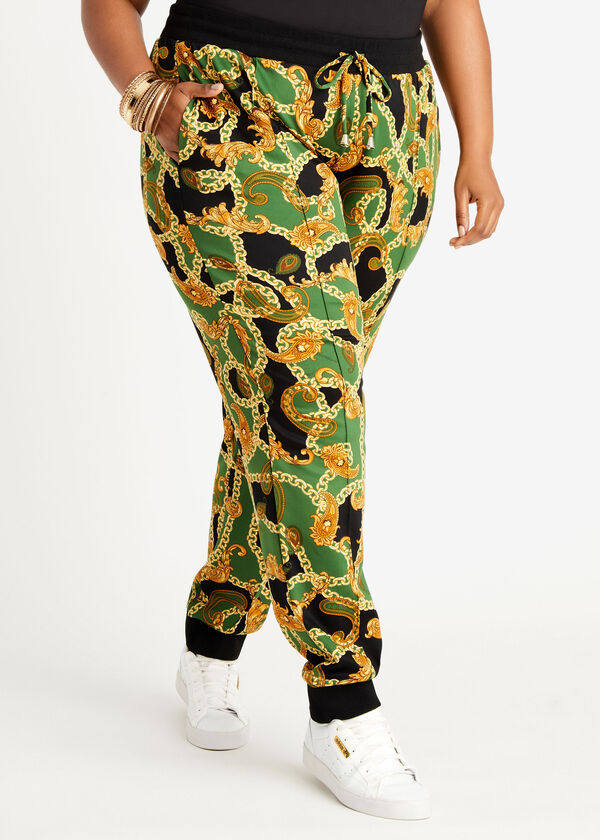 Paisley Chain Print Athleisure Jogger, Artichoke Green image number 0