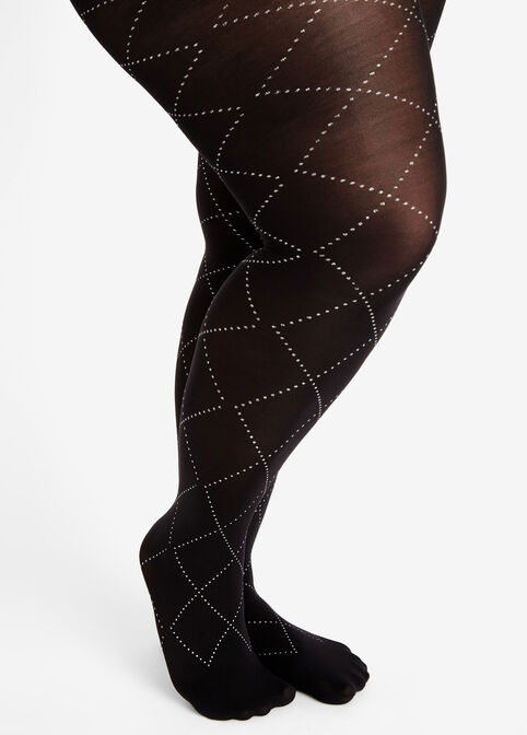 Rhinestone Control Top Opaque Tights, Black image number 0