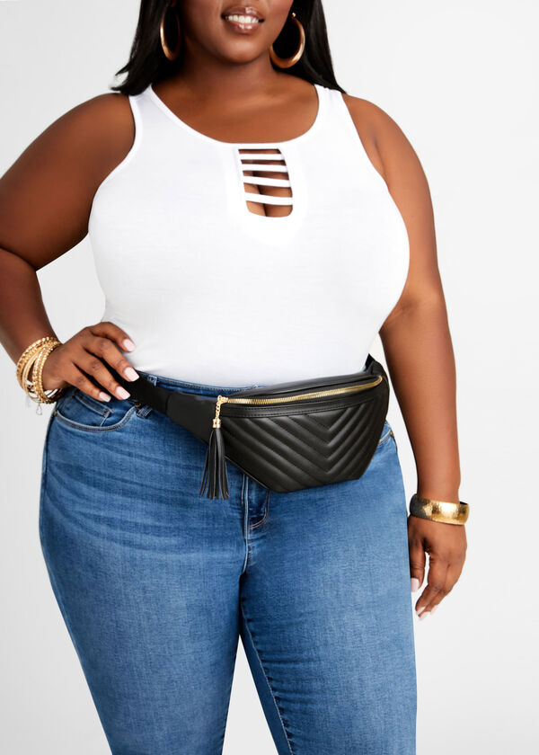 Trendy Chevron Faux Leather Quilted Plus Size Belt Bag Fanny Pack