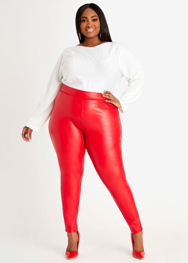 Red High Rise Faux Leather Legging, Barbados Cherry image number 2
