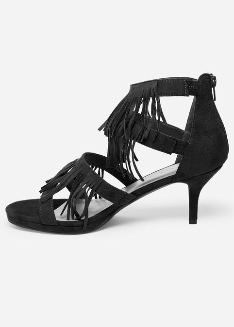 Fringe Strappy Wide Width Sandals, Black image number 3