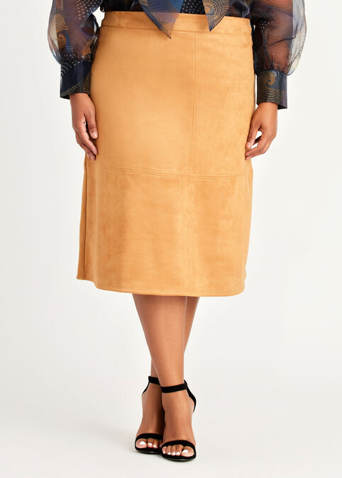 Faux Suede A Line Skirt, Caramel image number 0