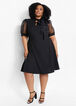 Plus Size Organza Puff Sleeve Mock Tie Neck A Line Party Dresses image number 0