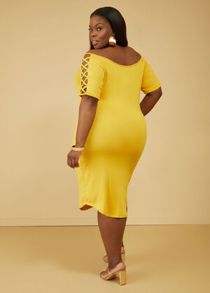 Lattice T Shirt Dress, Mustard image number 1