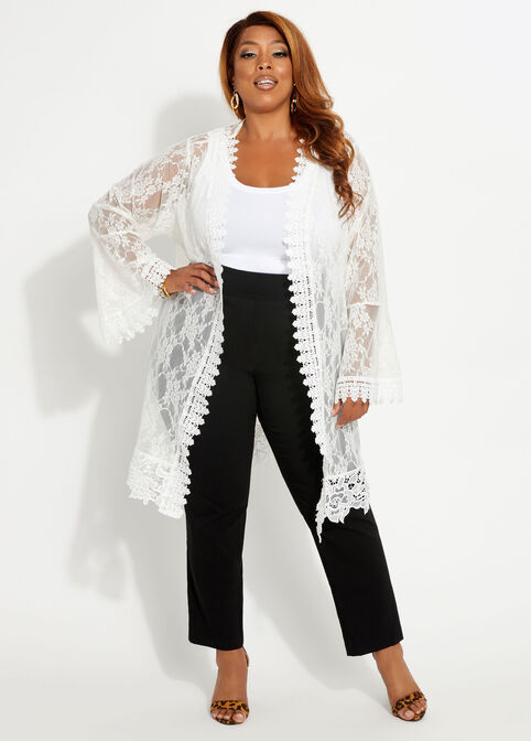 Floral Lace Open Front Cardigan, White image number 0