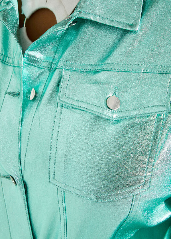 Metallic Coated Denim Jacket, Ice Green image number 3