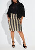Sequined Striped Pencil Skirt, Black image number 0