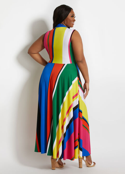 Striped Knit Mock Wrap Maxi Dress, Multi image number 1