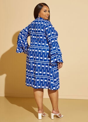 Geo Print Bell Sleeved Dress, Surf The Web image number 1
