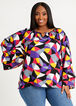 Abstract Keyhole Bell Sleeve Top, Sangria image number 0