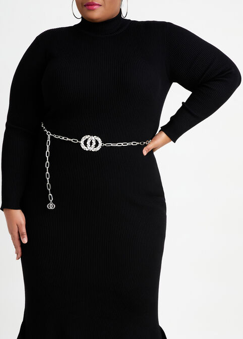 Trendy Plus Size Accessories Diamond Chain Link Double Circle Belt image number 0