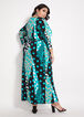 Belted Scarf Print Wrap Dress, Viridian Green image number 1
