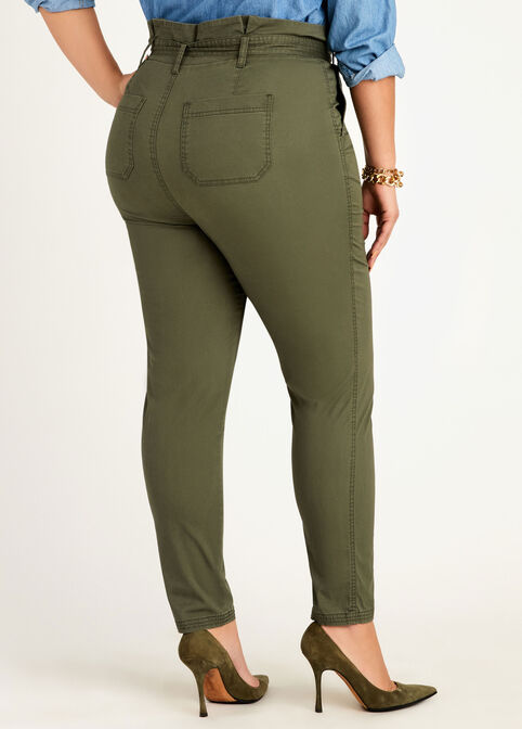 Belted Twill High Waist Ankle Pant, Olive image number 1