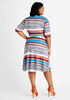 Striped Mock Wrap Midi Dress, Multi image number 1