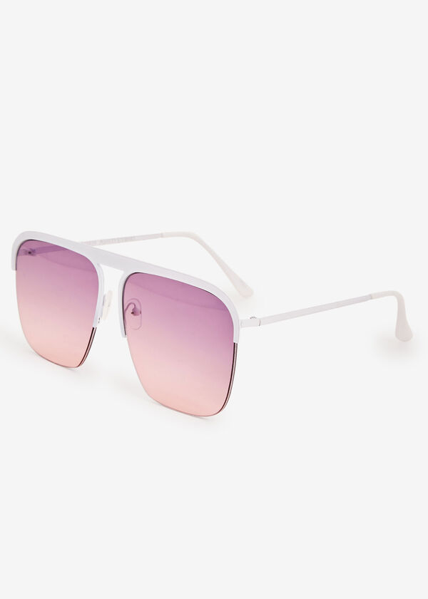 White Metal Square Top Sunglasses, White image number 1