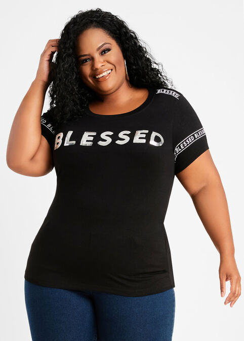 Sequin Blessed Graphic Tee, Black image number 0