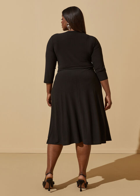 Stretch Knit Midi Wrap Dress, Black image number 1
