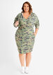 Camo Print Faux Wrap Terry Dress, Olive image number 0